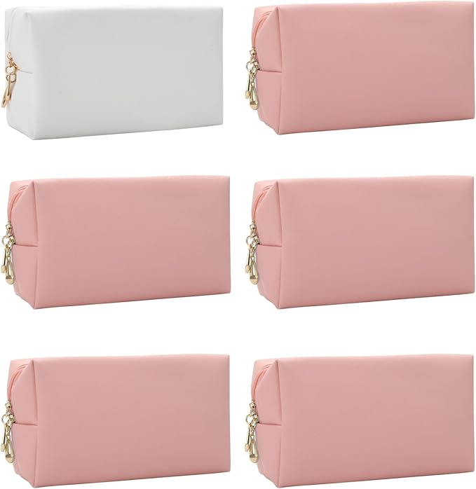 Bridesmaid Proposal Gifts Letter Cosmetic makeup bag bulk for Wedding Party Favors Bachelorette party decorations Toiletry Organizer Bag Makeup Case Gift (6, White&Pink)