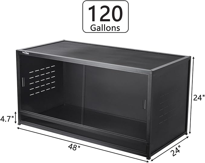 PVC Reptile Enclosure 48" x 24" x 24" Space Efficient Reptile Terrarium 120 Gallon Large Tank for Bearded Dragon Lizard Snake, Wide Breeding Vivarium Area with Sliding Doors Lock (2pcs-Black Panels)