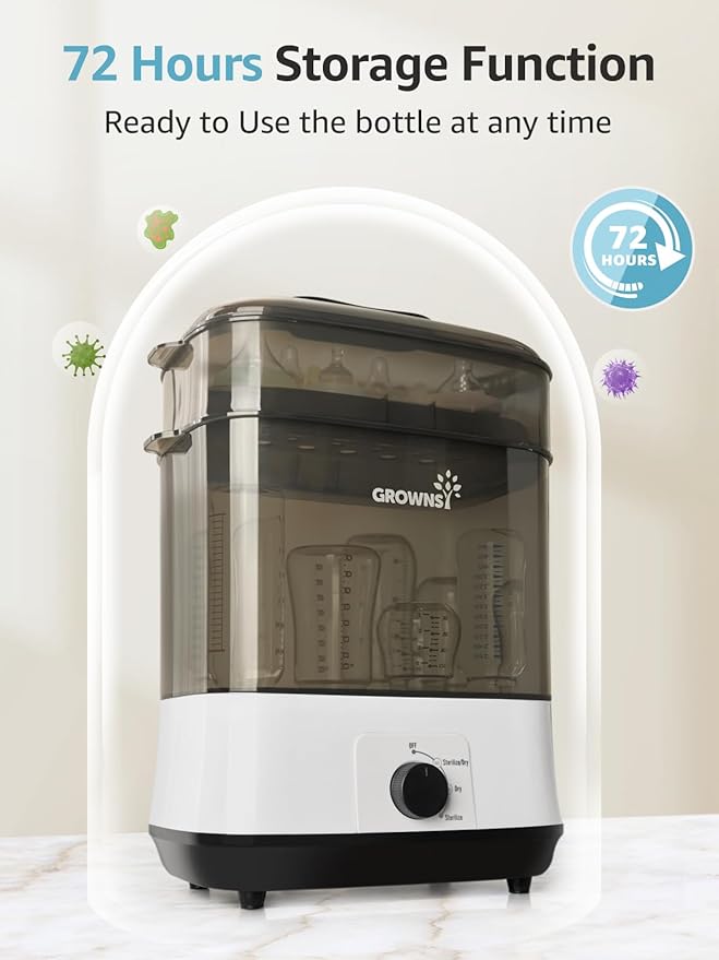 GROWNSY Adjustable 3 IN 1 Large Bottle Sterilizer and Dryer, Electric Steam Baby Bottle Sterilizer, Sanitizer for Baby Bottles & Pacifiers, Breast Pump Parts