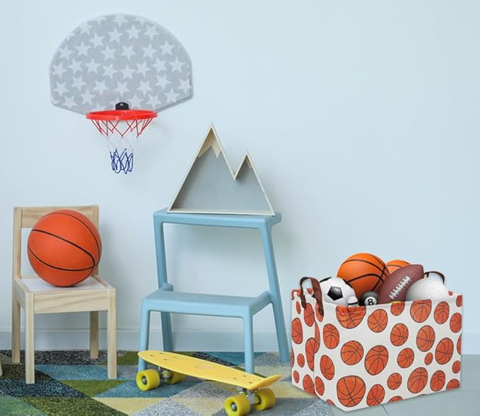 HIYAGON Rectangular Basketball Basket Kids Gift Basket Baby Toy Storage Bin Organizer Box Room Decor(Basketball)