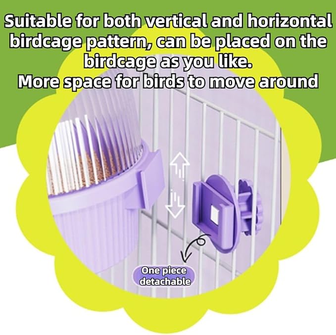 Bird Feeder for Cage – No Mess Feeder & Water Dispenser, Easy to Install and Clean, Semi-Enclosed Design Prevents Splashing (Purple)