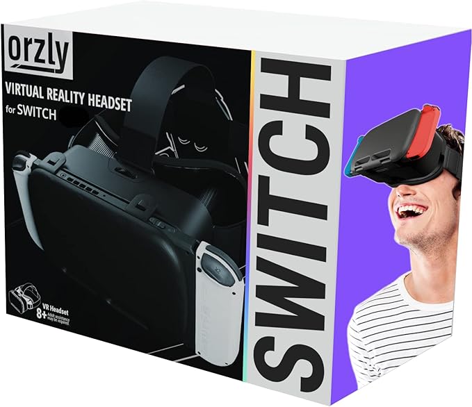 Orzly VR Headset Designed for Nintendo Switch & Switch OLED Console with Adjustable Lens for a Virtual Reality Gaming Experience and for Labo VR - Black - Gift Boxed Edition