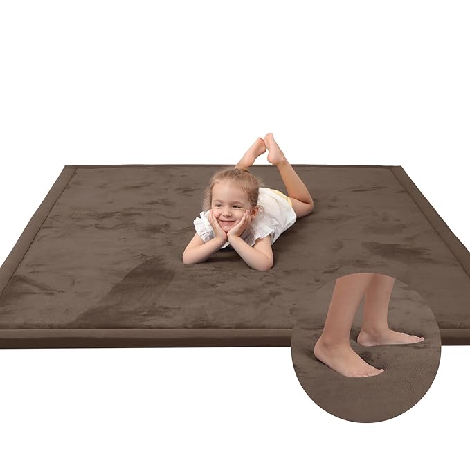 Baby Play Mat for Floor,1.3" Thick Memory foam Tummy Time Mat for Toddlers,Infants,kids,Water-Repellent Soft Nursery Rug ,79"×79" Extra Large Non Slip for Crawling&Yoga,Tatami Style for Living Room(Dark Brown)