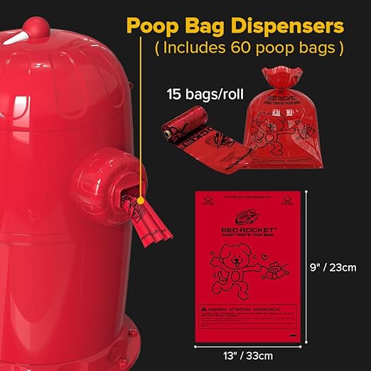 Red Rocket Pets Dog Poop Trash Can Medium Doggy Twist'R Pack, 12x Refills Bags 12xPoop bags rolls 6x Charcoal Sachets, No Smell Litter Storage Container, Litter Disposal System