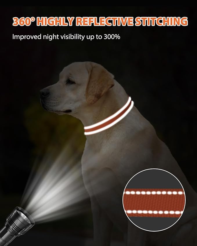 Joytale Large Dog Collar, Reflective and Adjustable Nylon Pet Collar with Quick-Release Buckle for Extra Large Dogs, Orange, XL