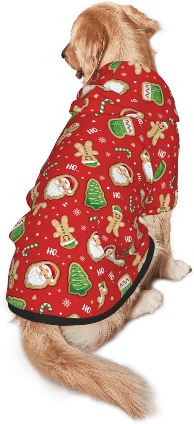 Santa Claus with Gingerbread Man Hoodie,Christmas Cosplay Dog Clothes with Pocket and Hat Winter Clothes Sweaters Xx-Large