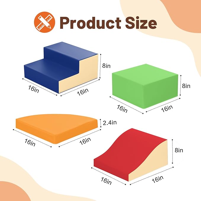 4-Piece Soft PU Leather Toddlers Climbing Toys, Foam Climbing Blocks for Toddlers, Baby Play Set Foam Climb Structures for Toddler 3+, Indoor Crawl Activity Play Gym