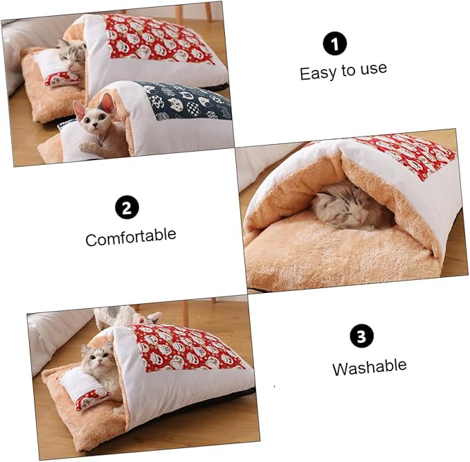 Kisangel Comfortable Pet Bed House Cat Beds Furniture Japanese Style Nest Washable Cushion