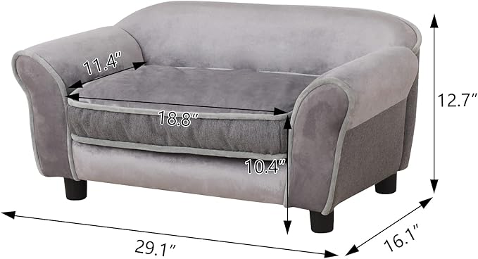 Getifun Small Dog Sofa Bed, Velvet Cat Bed Couch,Pet Sofa with Washable Cushion & Plastic Legs (29 x 16 x 12.7 inches (Gray)
