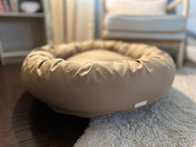 Organic Cotton Canvas Dog Bed: Removable Cover, Natural Fill - Made in USA (Tan, Medium 28" x 8" inches)