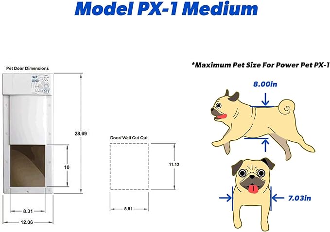 Power Pet Automatic Electronic Pet Door by High Tech Pet - Pet Operated Dog Door, High Security, Air Tight, for Medium Dogs up to 30 lbs. (8¼" X 10" Pet Opening), Door Mount, Easy Install - PX1-Medium