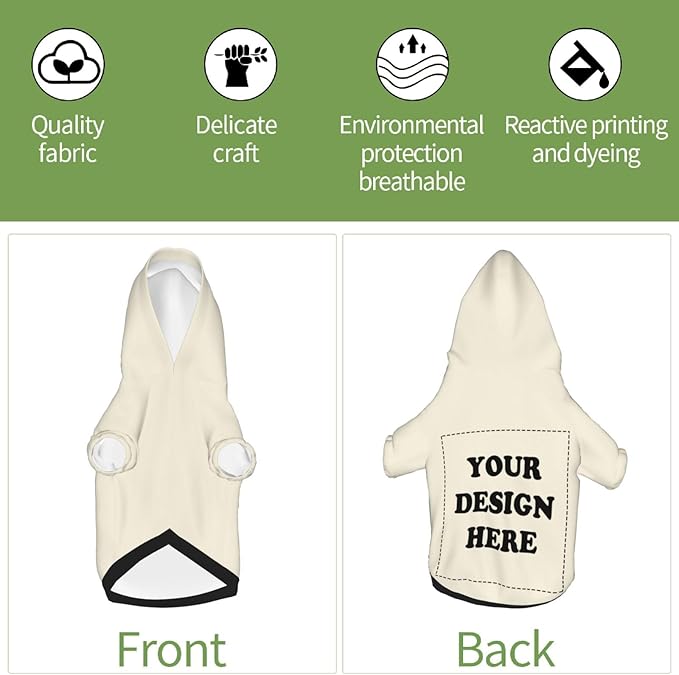 Dog Clothes, Custom Dog Hooded Sweatshirt, Personalized Pet Costume Robe Shirt with Text/Image/Club Name/Pet Shop Logo for Small Medium Large Dogs and Cats, CreamYellow, L