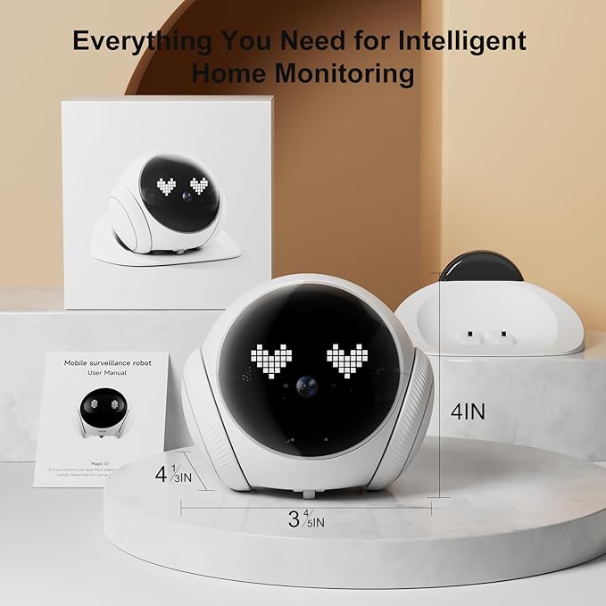 XZI Movable Indoor Robot Camera, Family Bot Security for Cat/Dog/Pet/Elderly, Robot Camera on Wheels with Auto-Recharge, 2-Way Talk, Night Vision, Motion Detection, Phone App