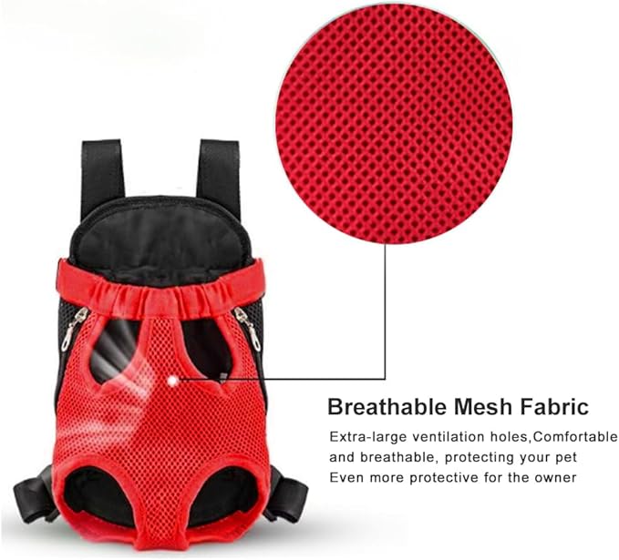 Dog Carrier Backpack, Adjustable Puppy Front Carrier Backpack, Ventilated Dog Chest Carrier for Hiking Camping Travel, Sling Bag for Small Medium Dog Cat Rabbit Puppies, Suit 13-15 lbs (Red, XL)