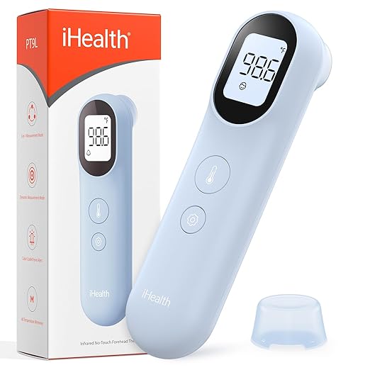 iHealth Infrared Digital Thermometer for Adults and Kids, Baby Thermometer with 3-in-1 Mode & 3-Color Prompt, Fever Alarm & Silent Mode, Forehead & Object Detection, 40 Memory Storages, PT9L, Blue