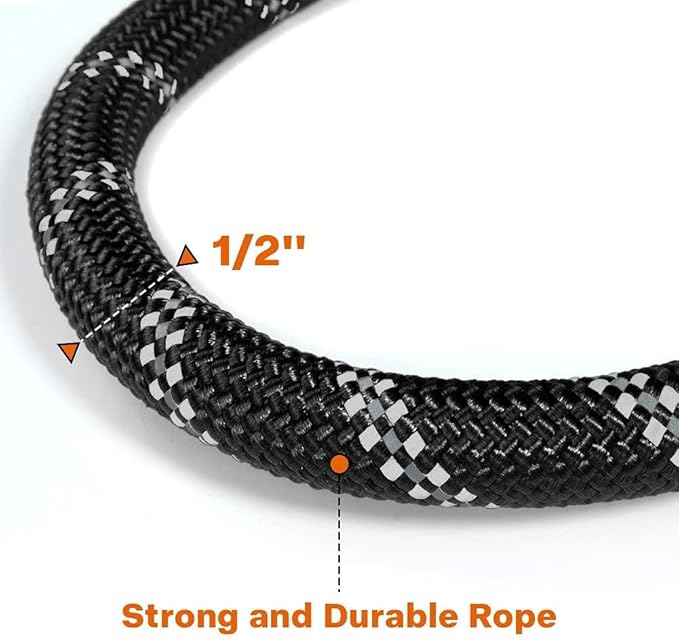 Taglory Rope Dog Leash 6 FT with Comfortable Padded Handle, Highly Reflective Threads Leash and Anti-Tangle Clip for Walking Medium Large Dogs, 1/2 inch, Black