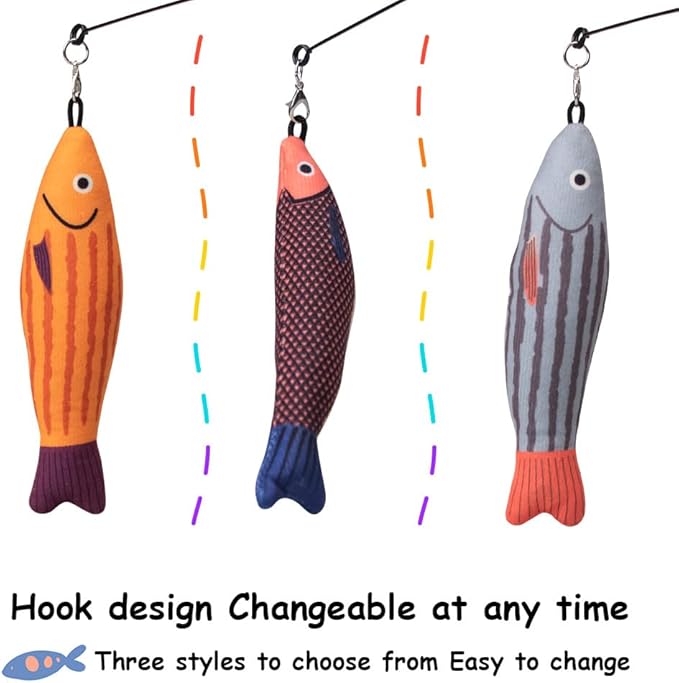 PAZ'S GIFT Cat Wand Toys, Catnip Fish 3 Piece Catnip wzggle Sounding Toy, Soft and Durable, Interactive cat Kick Toys for Indoor Play