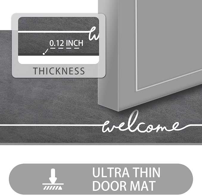 Welcome Mat Indoor, Ultra Thin Door Mat, 1/10 in Thin Door Mats