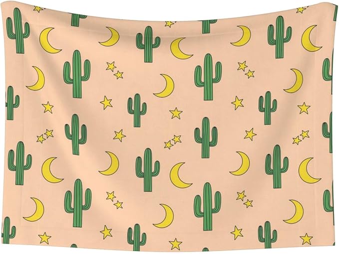 Double Sided Pet Mat for Dog Bed Topper Cat Blanket Furniture Protector, Cactuses Moon, Reversible Plush with Tactile Dot Pattern for Style Change