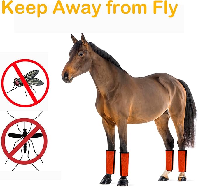 4 Pack Mesh Fly Boots for Horse Loose Breathable Horse Leggins Protective Horse Leg Wraps Protective Horse Leggings for Preventing Flies Bites (A)