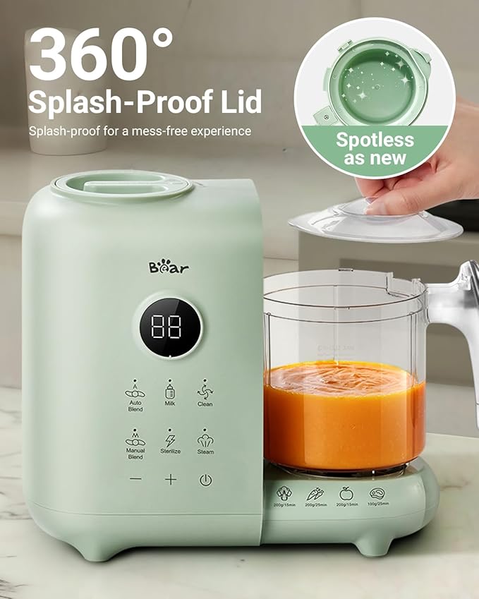 Bear Baby Food Maker with Two Layer Steam Baskets, Multifunction Baby Food Processor Steamer Puree Blender, Baby Food Mill with Bottle Warming Sterili-zing Auto Cleaning Function, BPA-Free