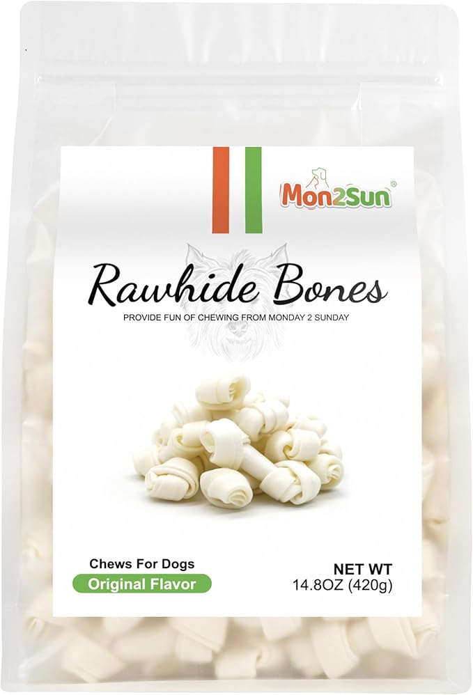 MON2SUN Dog Rawhide Knot Bones Mini Bones Rawhide Chews Natural 2.5 Inch 60 Count for Puppy and Small Dogs