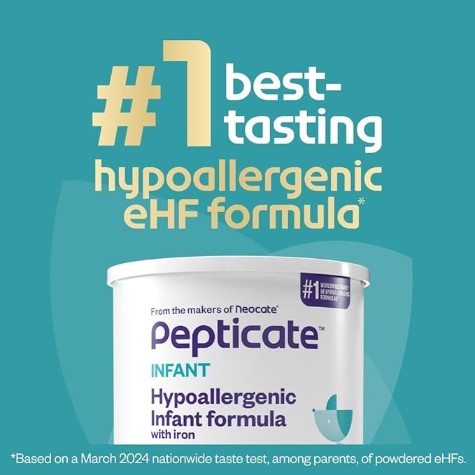 Pepticate Baby Formula, Hypoallergenic Powdered Infant Formula for Cow Milk Allergy, with Omega 3 DHA, ARA, Iron & Prebiotics, 13.2oz