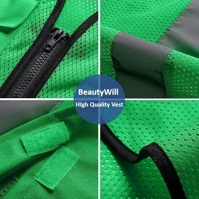BeautyWill Mesh Safety Vest 1 pcs Customize Logo Class 2 High Visibility Reflective Vest with Pockets Construction Security Work Vest