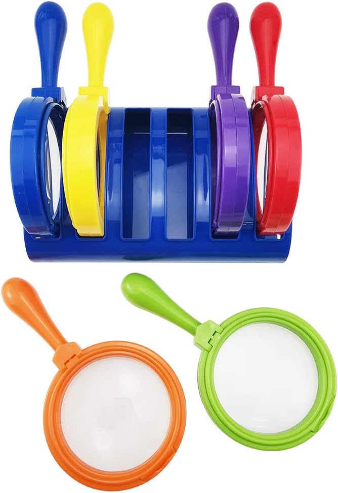 Kids Jumbo Magnifying Glass with Stand- 6 Pieces,Ages 3+, Easy Grasp Primary Science Magnifiers with Stand,Science Classroom Accessories, Teacher Supplies, Observation Toys for Kids