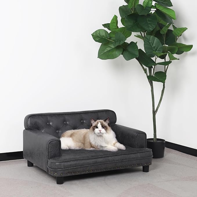 Dog Bed,Cat Bed,Dog Couch,Cat Couch,Puppy Bed,Pet Sofa,Pet Couch,Pet Bed for Cats, Wooden Frame and Suede Fabric,for Small Breeds Using (Grey)