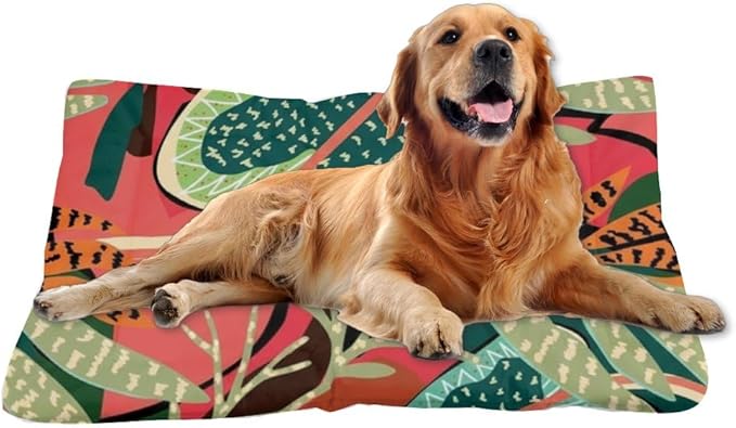 Green Red Tropical Leaves Dog Beds and Furniture Mattress for Dog Bed Crate Pad Bed for Crate Washable Non-Slip Beds Washable Small Small Mat Pillows Medium Dogs Indoor Outdoor 24X18 Inch