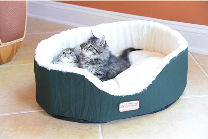 Retro Relaxation Oval Pet Bed - 16.5" L x 15" W x 8" H - Canvas & Plush, Waterproof Base, Ideal for Cats and Extra Small Dogs, Machine Washable