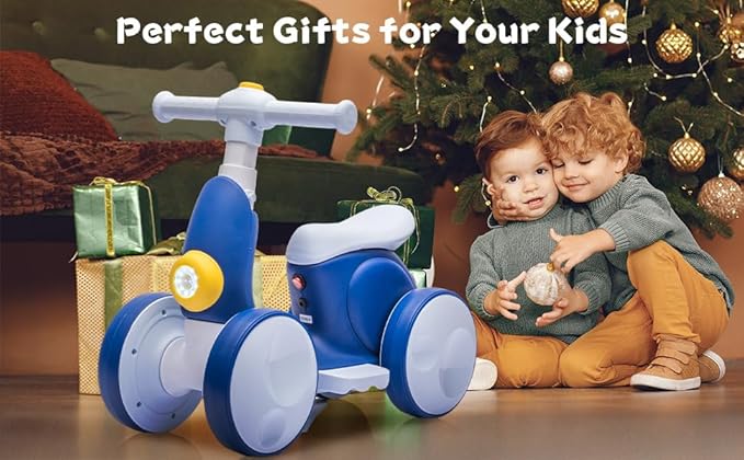 6V Electric Baby Balance Bike with Bubble Machine,4 in 1 Toddler Balance Bike w/Remote Control for 1 Year Old Boys Girls Kids Bubble Bike Ride on Toys w/Powered Motor,Music,LED Lights (Blue)