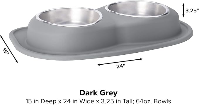 WeatherTech Double Low Pet Feeding System - Compact and Portable Dog/Cat Food and Water Station - 64 oz (8 Cups) Dark Grey (DL6403DG)