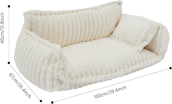 Pet Couch Calming Bed, Pet Couch with Removable Washable Cover, Plush Pets Sofa for Indoor Use, Supportive Orthopedic Dog Bed (White)