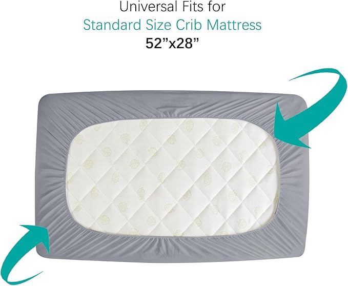 Crib Mattress Protector Waterproof Crib Sheets Fitted 2 Pack Gray Quilted Toddler Mattress Pad Cover 52" x 28" Machine Washable