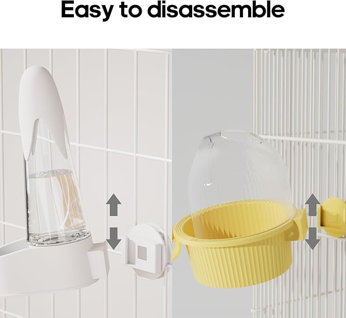 No Mess Bird Feeder Water Dispenser Set, Automatic Hydration, Bird Cage Accessories for Cockatiels Parrots Lovebirds Canarys Finches Budgies and Other Small to Medium Sized Birds (Pink + White)