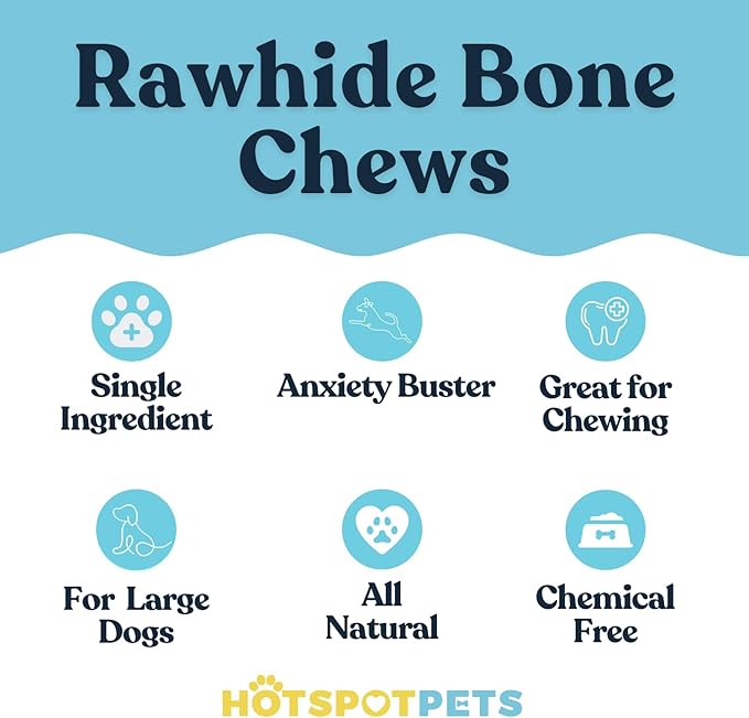 hotspot pets 10 Inch Large Rawhide Dog Bones - Made from Grass Fed Cows - Long Lasting Chews Great for Dental & Oral Care - Bones for Aggressive Chewers & Large Dogs (10 Inch - 4 Count)
