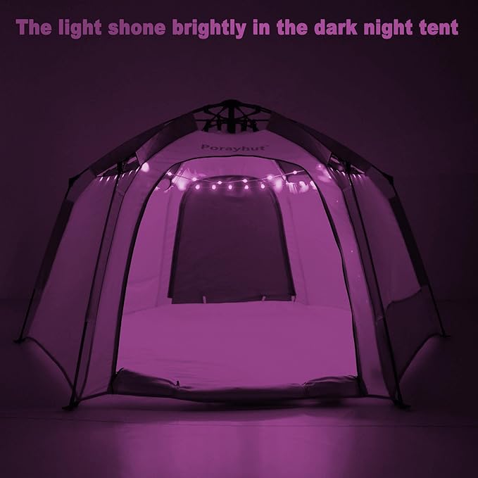 Portable Hexagon Kids Play Tent with LED Strip Lights Indoor Children Play House Easy Set-up Space Dream Tent for Night 4-5 Person & Birthday Gifts