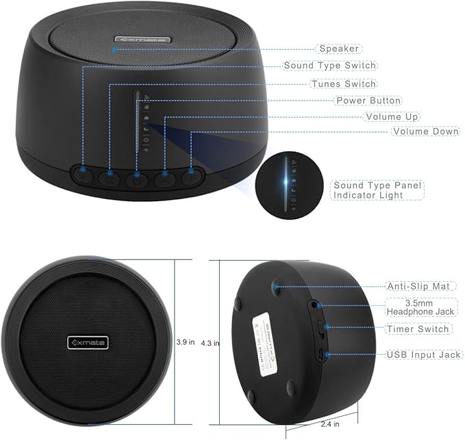 Sound Machine for Sleeping, Exmate Noise Machine for Office Privacy with 30 Non-Looping HiFi Soothing Sound, Memory Function and Timer Sound Machine for Adult Kid Home Office Travel