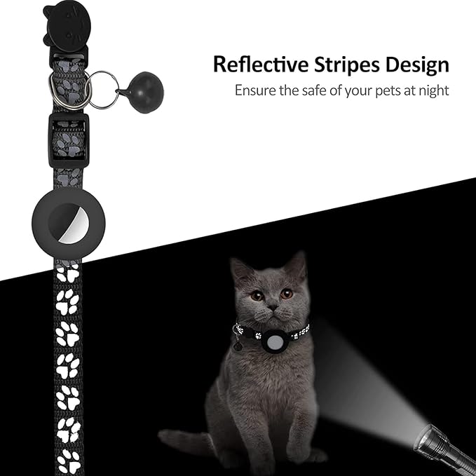 GPS Tracker for Cats, Mini GPS Pet Tracker with Collar, IP68 Waterproof Cat Trackers,No Monthly Fee,Work with Apple Find My(iOS Only),Smart Trackers for Pets(Black)