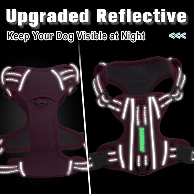 BARKBAY Dog Harness No Pull with ID Tag Pocket - Heavy Duty, Reflective, Easy Control for Large Dogs(Pink,M)