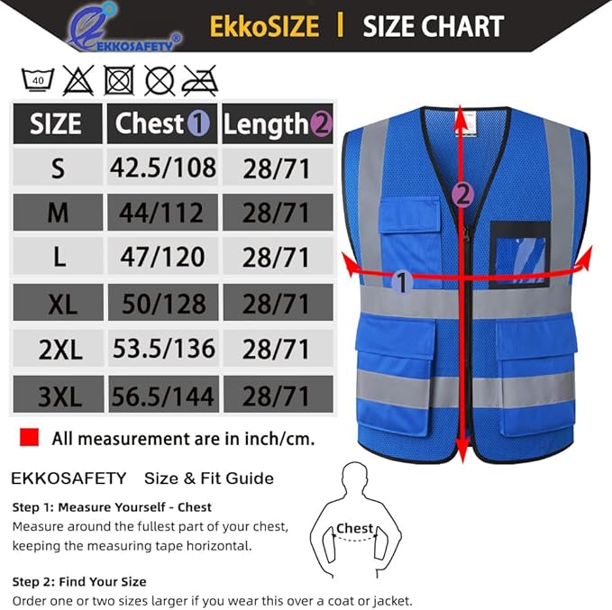 Hi Vis Reflective Safety Vest for Men Women Mesh High Visibility Vest with Pockets,Meets ANSI/ISEA Standards(EK170-Mesh-Blue-3XL)