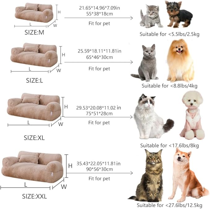 Soft Fluffy Self-Warming Cat Bed | Washable Pet Sofa for Indoor Cats & Small Dogs | Cute Princess-Inspired Kitten Couch & Puppy Bed(Gray,35.43''*22.05''*11.81'')