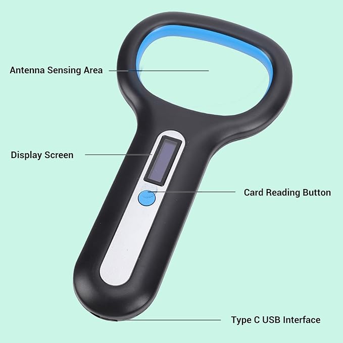 Pssopp Pet Microchip Scanner, Bluetooth Animal Tag Reader with 128 Data Storage and OLED Display for Dogs Cats Pigs Chickens Ducks Cattle Sheep (Black)