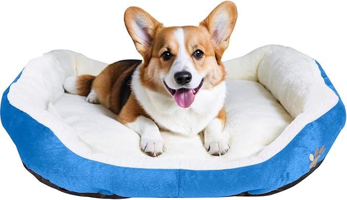 Round Dog Cat Beds Mattress Washable Pads Room, Soft Durable Plush Faux Fur Sleeping Pet Fleece Bed Mat for Small Doggy Kitten Puppy, with Anti-Slip Waterproof Bottom (Blue)