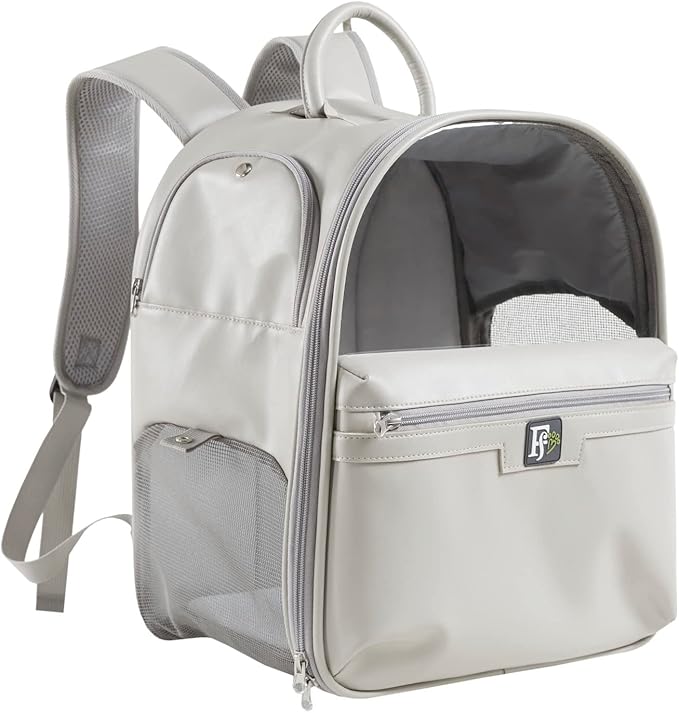Friends Forever Cat Backpack, Dog Carrier for Small Dogs Travel Bag with Padded Straps, Removable Sherpa Mat, Fully Ventilated, Front Viewing Window, Grey
