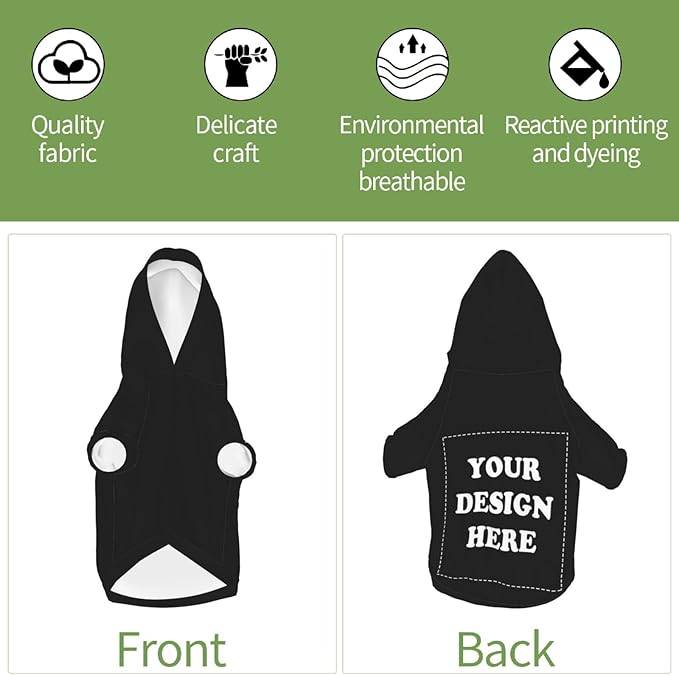 Dog Clothes, Custom Dog Hooded Sweatshirt, Personalized Pet Costume Robe Shirt with Text/Image/Club Name/Pet Shop Logo for Small Medium Large Dogs and Cats, Black, L