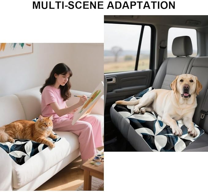 Modern Navy White Graphic Floral Dog Beds Furniture Dog Crate Mat Kennel Pads for Crates Washable Crate Bed Washable Non-Slip Cushion Bed Medium Mat Pet Cushion Indoor Outdoor 24X18 Inch