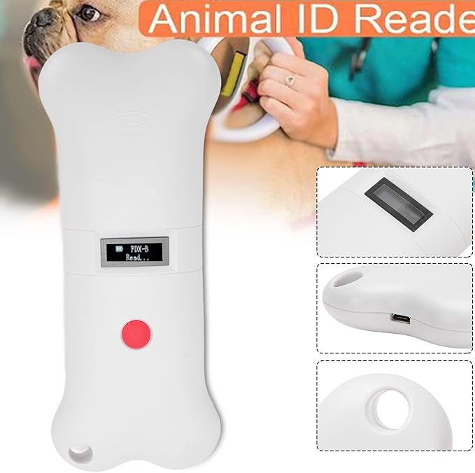 GOWENIC Portable 134.2KHZ Dog Chip Scanner, Animal Tag Scanner Recognizer with OLED Display for Dogs, Cats, Cows, ABS White